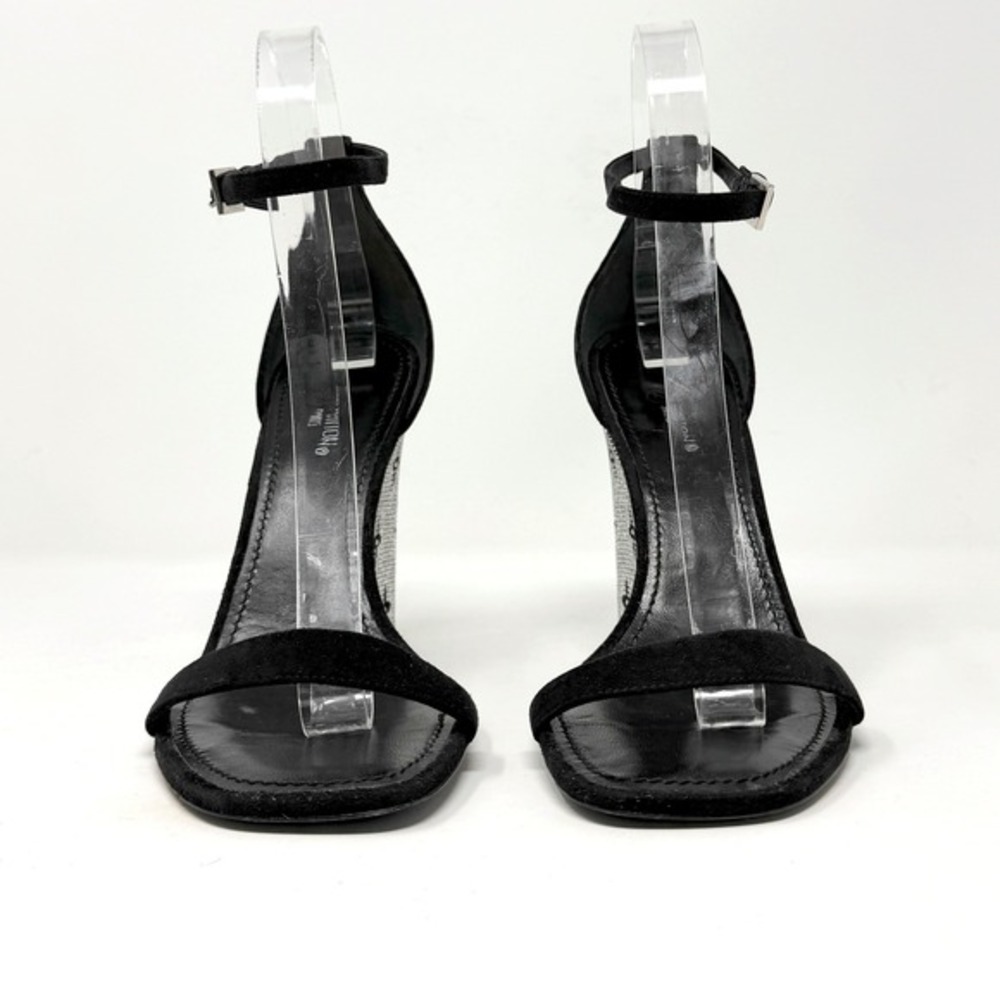 Louis Vuitton Black Wedge Sandals‎ Crystal Heels Ankle Strap 37.5 - Picture 5 of 10